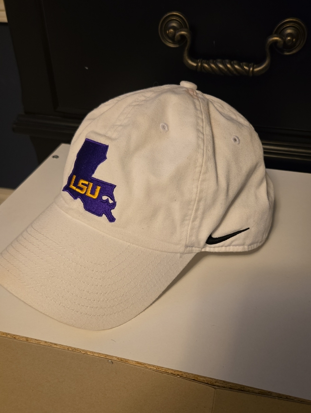 Nike LSU White Baseball Cap with Purple Embroidery - State